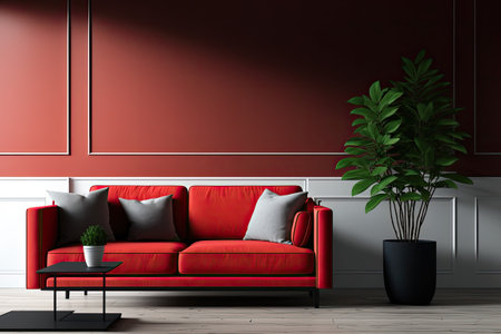 Red sofa in living room with copy space,の素材