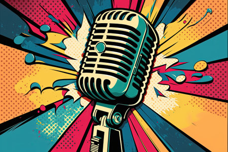 Sing Retro Microphone on Abstract Background, Perfect for Live Karaoke and Concertsの素材