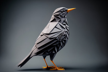 Traditional origami bird on a gray backdropの素材