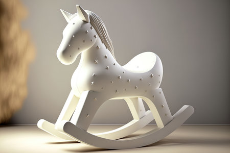 Star adorned white wooden rocking horse for kidsの素材