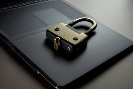 a laptop with a black hasp on topの素材