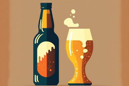 flat icon of a beer bottle and glassの素材