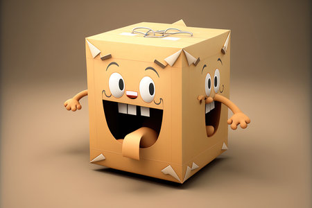 cartoon mascot in the shape of a boxの素材