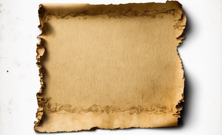 with a clipping path, worn paper is isolated on a white backgroundの素材