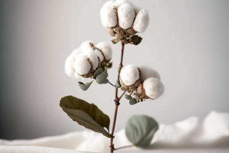 lovely cotton blossom puffs on a white backdropの素材