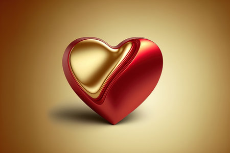 love Concept of Metallic Golden Heart on Red Background. loveの素材