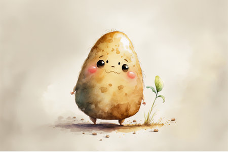 Illustration of an adorable cartoon potato figure in watercolorの素材
