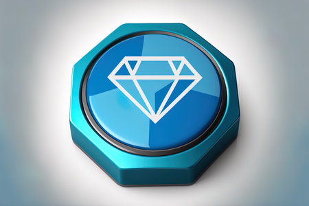 Illustration of a hand repair emblem isolated on a distinctive blue diamond buttonの素材