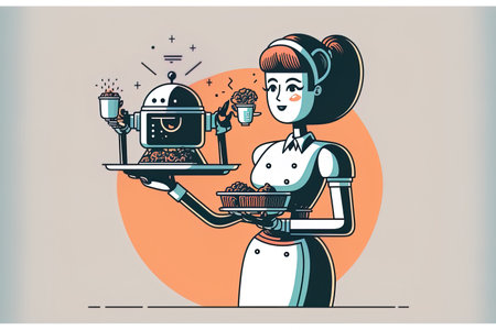 Icon of a robot serving food as a waitressの素材