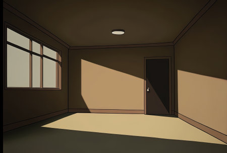 An empty room with a brown wall and a concrete floorの素材