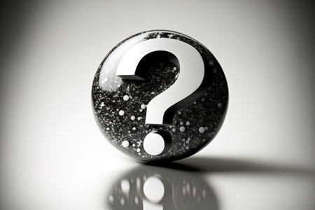 Authentic question mark emblem on a shiny white backdropの素材