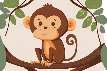 A cute monkey is shown in flat styleの素材