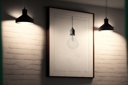 Illustrated mock up poster with ceiling lightingの素材
