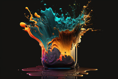 Colorful liquid exploding on a dark backgroundの素材