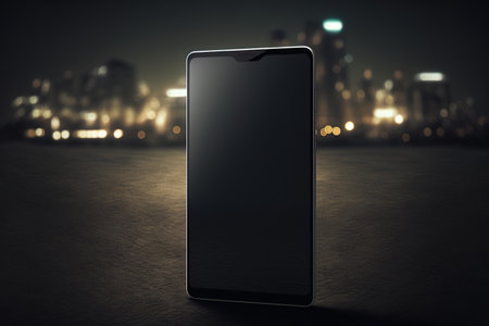 Mockup of a blank smartphone screen in the nightの素材