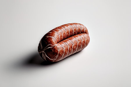 a semi dry sausage. On a white backdrop, aloneの素材