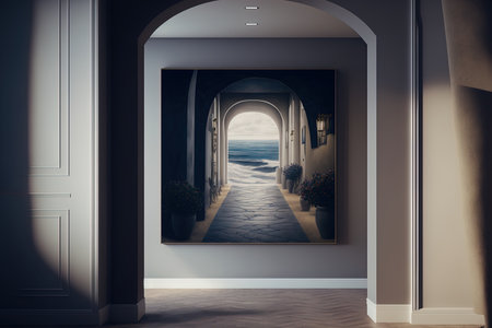 Interior of a coastal hallway. Mockup of an interiorの素材