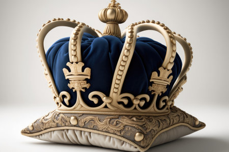 The royal crown resting on a pillow against a white backgroundの素材