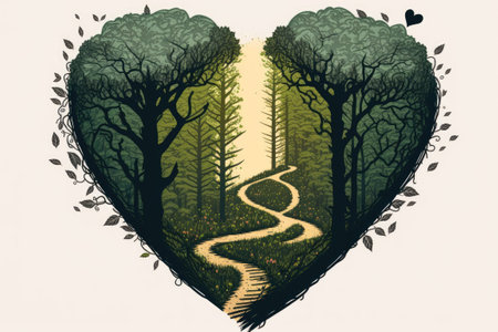 The path to true love. Planting a heart shaped forestの素材