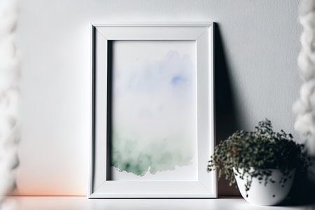 Interior of white picture frame with an ombre watercolor paintingの素材