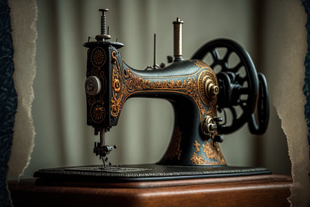 A close up of a handmade, rural sewing machineの素材