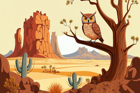 A desert backdrop with an owlの素材