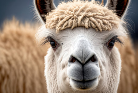 A curious alpaca posing for a pictureの素材