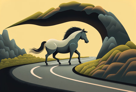 A feral pony traveling down a curvy routeの素材