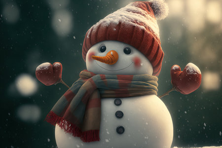 A fun loving snowman dressed in a santa hat for the winter seasonの素材