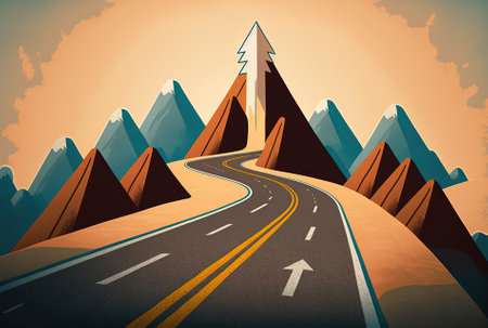 A highway rising like an arrow pointing upwardの素材
