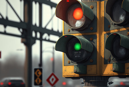 A little traffic signal on the road is seen in detailの素材