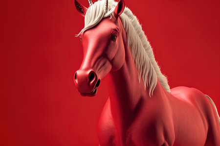 A little unicorn is shown on a red backgroundの素材