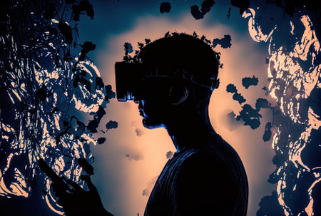A guy in a silhouette using virtual reality gogglesの素材