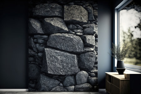 A piece of a natural stone wall with a raw granite rock texture in the backdropの素材