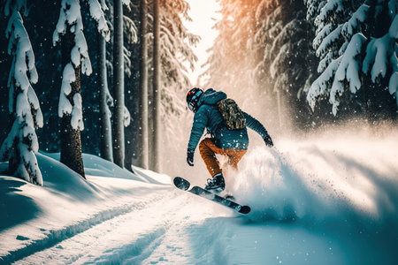 A snowboarder does a hull turn while falling to the snowの素材