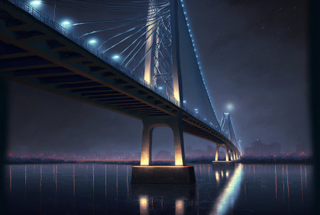 A view of the Waibaidu Bridge at nightの素材