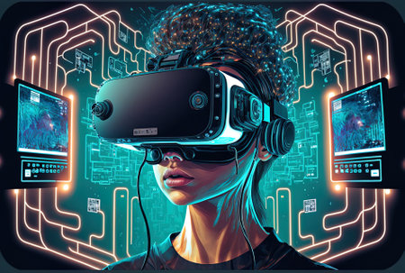 AI working system with virtual reality goggles from Metaverseの素材