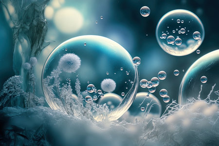 Abstract seasonal winter chilly backdrop outside of nature, air beneath ice bubblesの素材