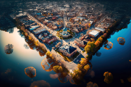 Aerial view of Northampton, Massachusetts, taken on a beautiful morningの素材