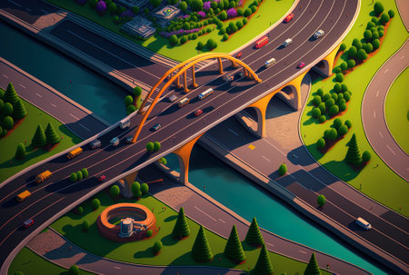 Aerial image of a transportation idea with bridgesの素材