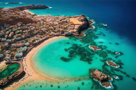 Aerial image of Gran Canaria, Spain, showing the Anfi beach and resortの素材