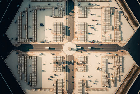 Aerial image of deserted parking lotsの素材