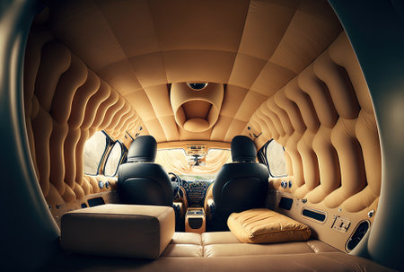 Airbag location view inside the interior of a brand new, high end luxury vehicleの素材