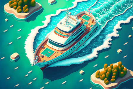 Aerial picture of a vacation boat in the seaの素材