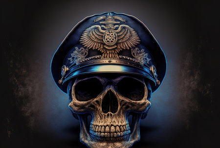 An image of a skull wearing a police capの素材