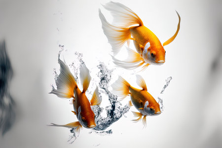 Aquatic goldfish against a white backdropの素材