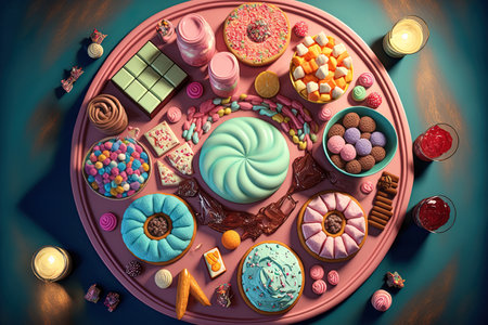 Arrangement of delicious sweets in a high angleの素材