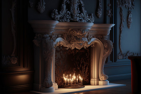 Aristocratic styled fireplace in a luxurious historic decorの素材