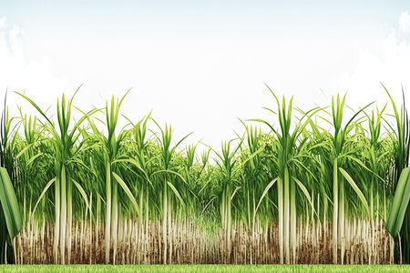 Asian sugar plant field panorama, lush and freshの素材