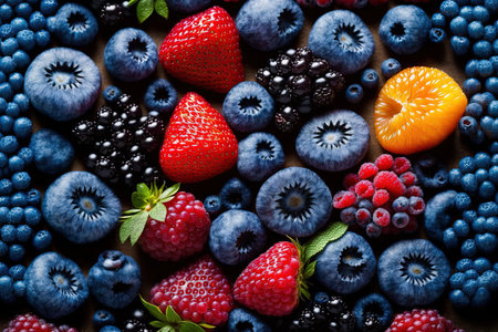Background from macro shot of a variety of berriesの素材